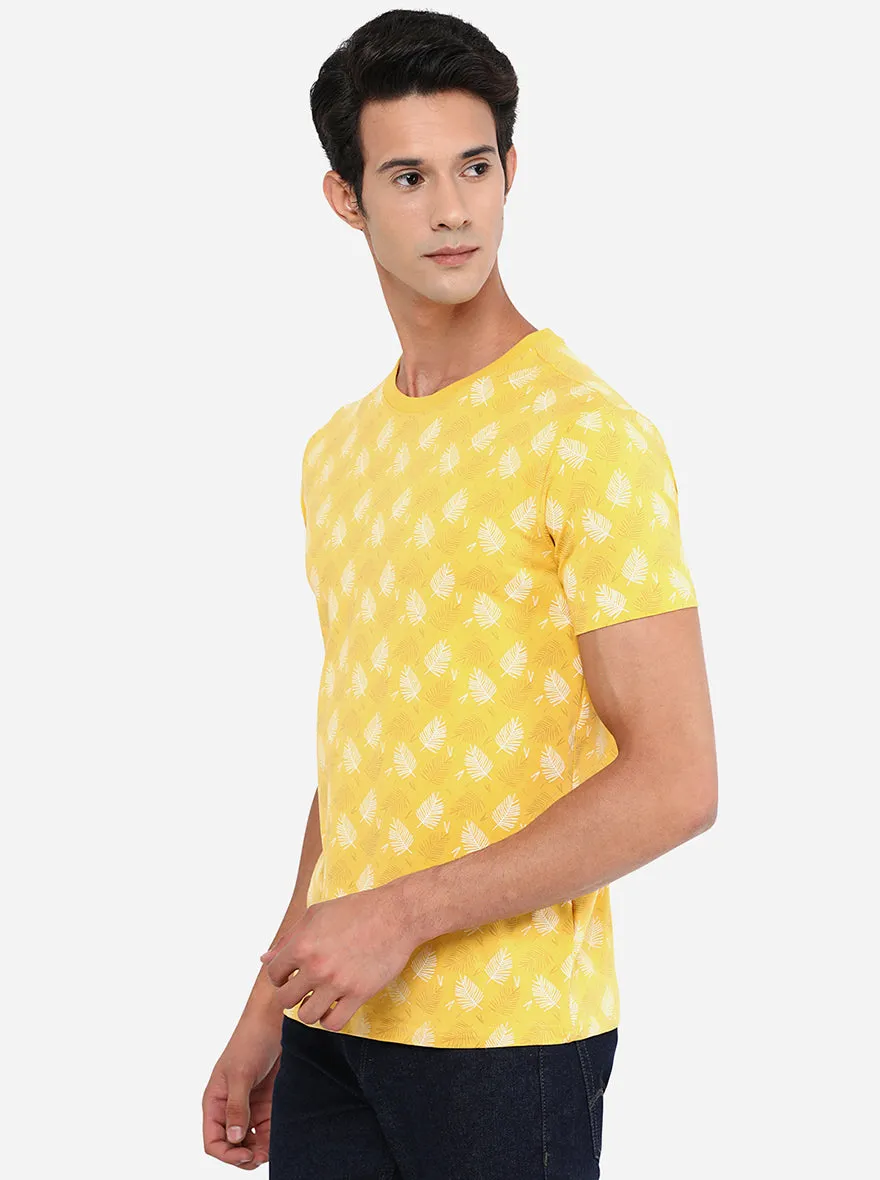 Yellow Printed Slim Fit T-Shirt | JadeBlue
