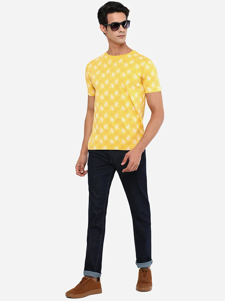 Yellow Printed Slim Fit T-Shirt | JadeBlue