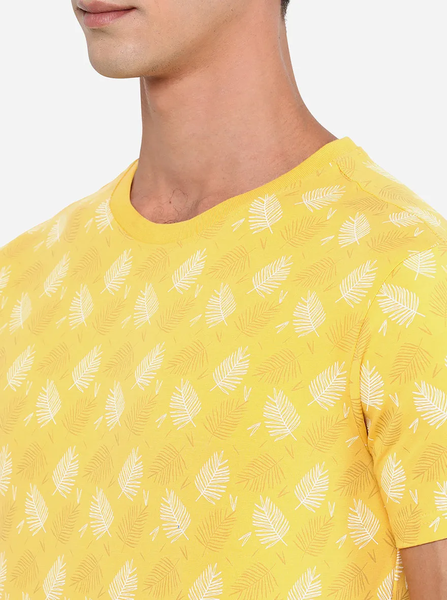 Yellow Printed Slim Fit T-Shirt | JadeBlue