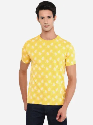 Yellow Printed Slim Fit T-Shirt | JadeBlue