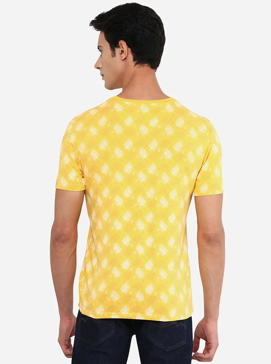 Yellow Printed Slim Fit T-Shirt | JadeBlue