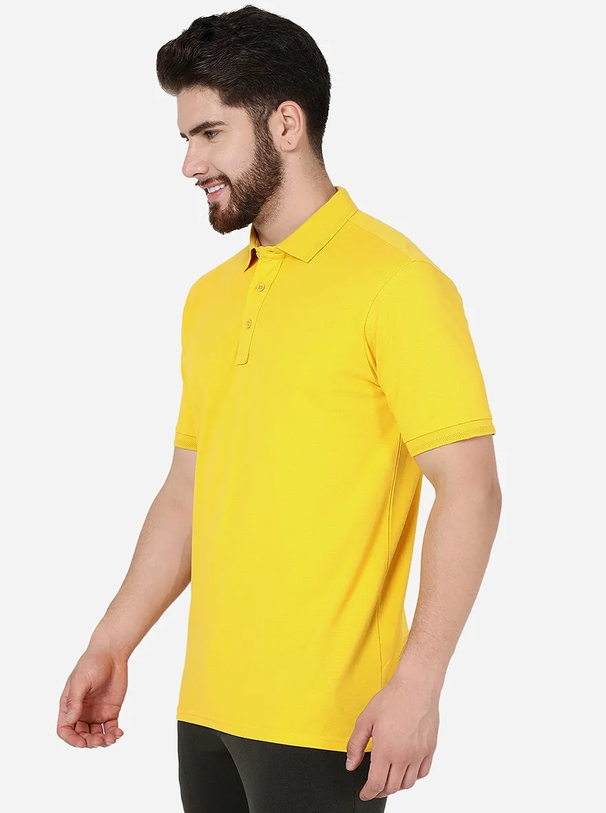 Yellow Solid Slim Fit Polo T-Shirt | JadeBlue