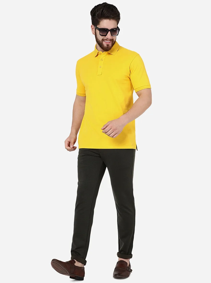 Yellow Solid Slim Fit Polo T-Shirt | JadeBlue