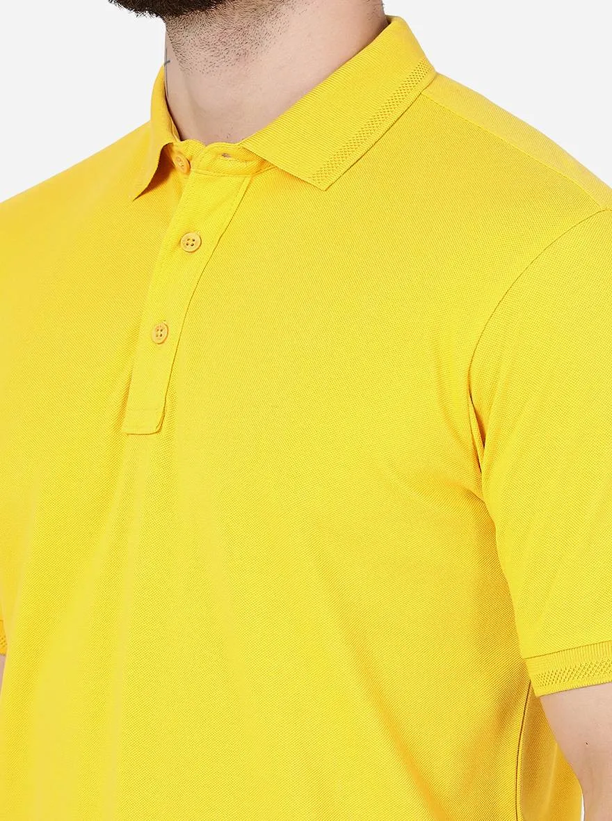 Yellow Solid Slim Fit Polo T-Shirt | JadeBlue