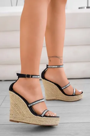 YVETTE - Sandali neri espadrillas con strass
