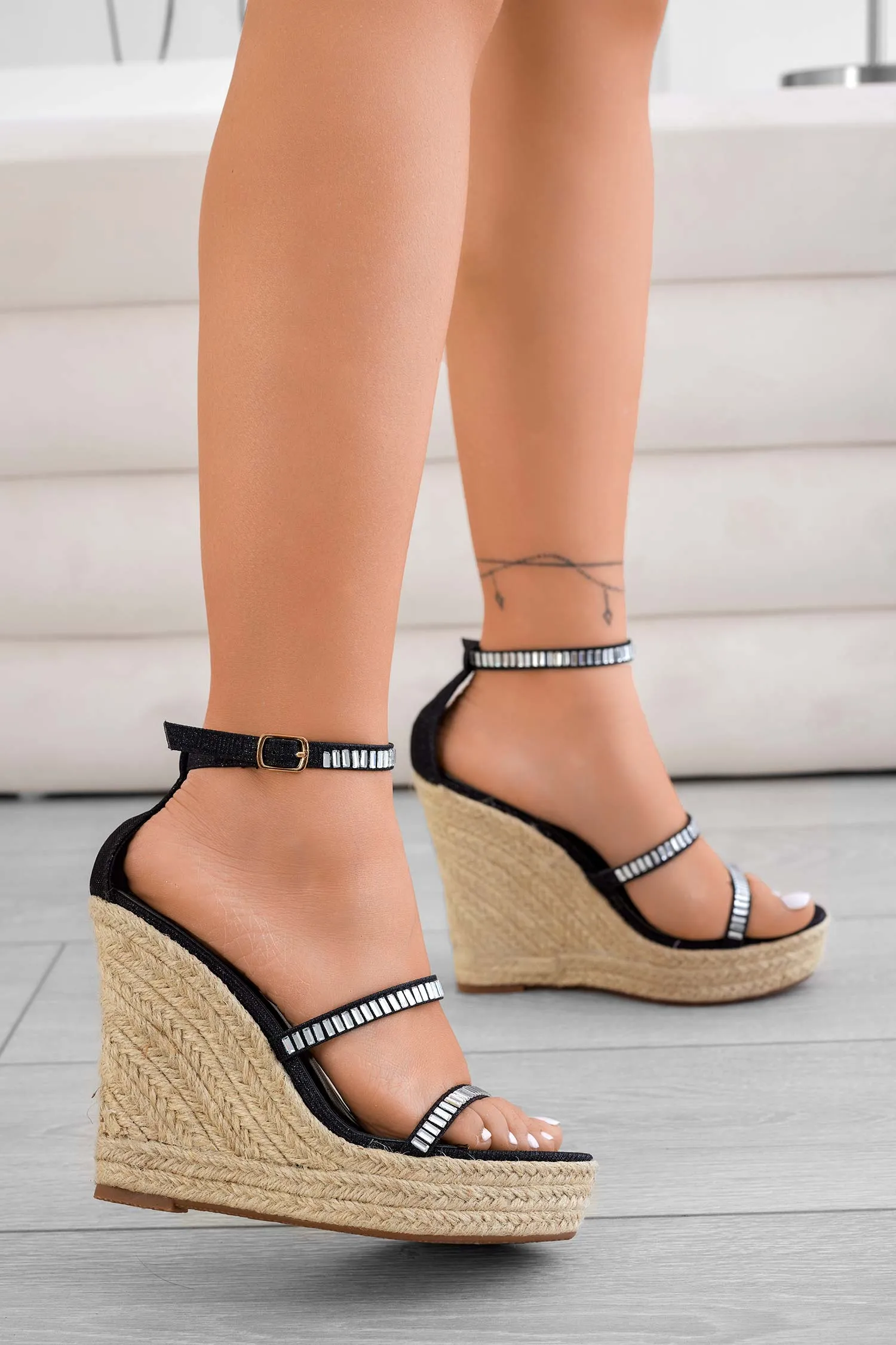 YVETTE - Sandali neri espadrillas con strass